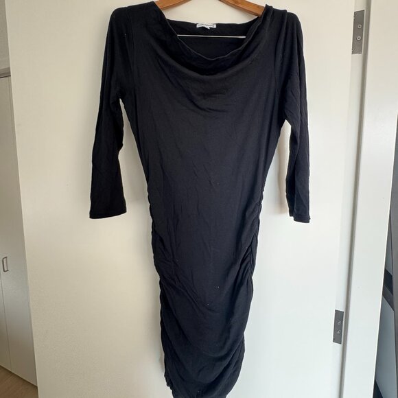 James Perse Ruched Jersey Midi Dress – Black – Women’s 3/L - Picture 1 of 2